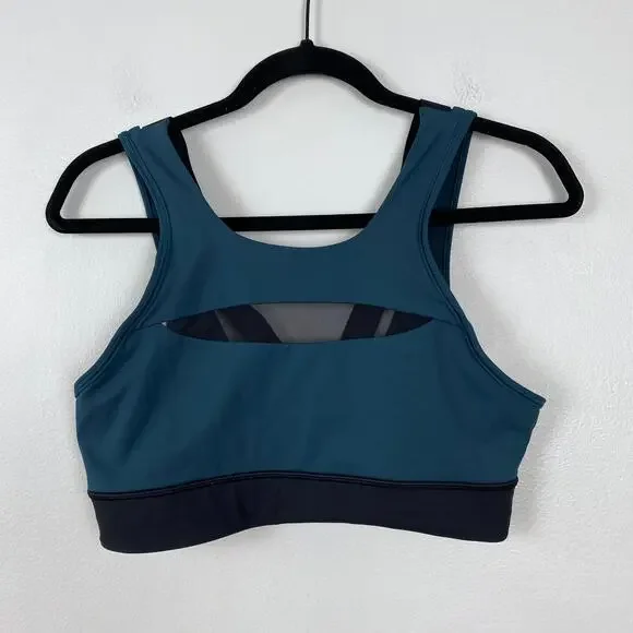 Lululemon Run The Day Bra Submarine Black Nulux Deep V Back Mesh Panel Size 10‎ - Picture 3 of 9